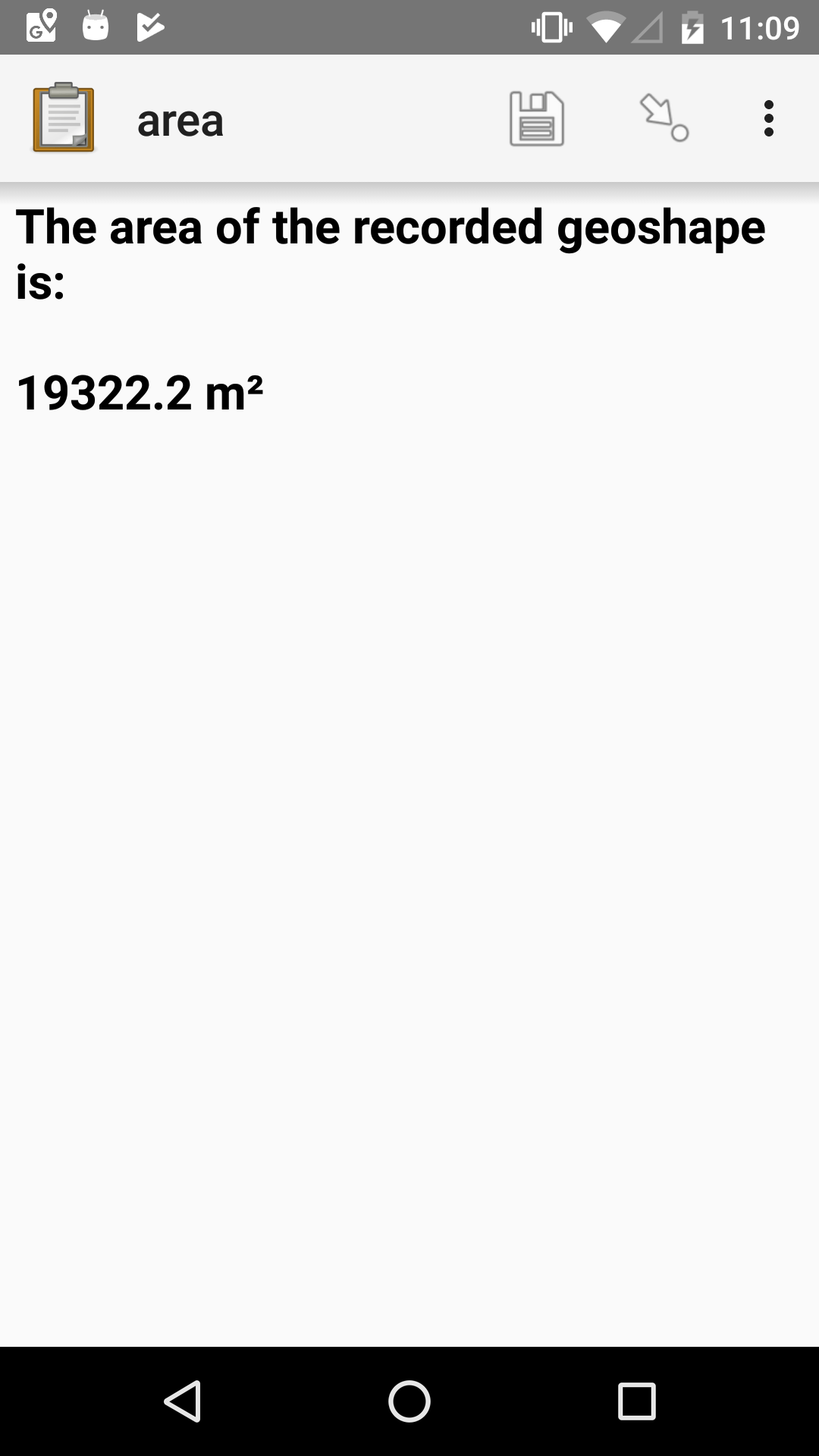 A note widget. "The area of the recorded geoshape is 19322 square meters."