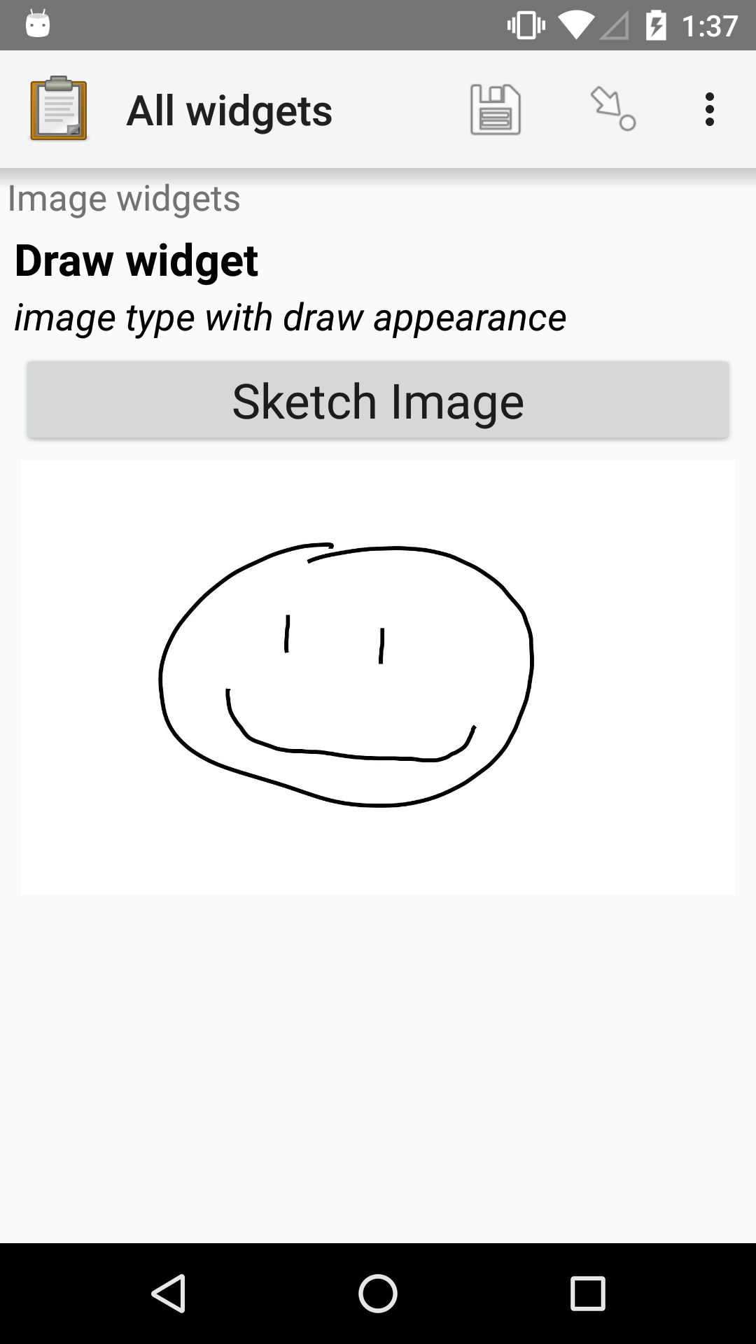 The Draw widget as displayed previously. Below the "Sketch Image" button is the smiley face from the drawing pad image shown previously.