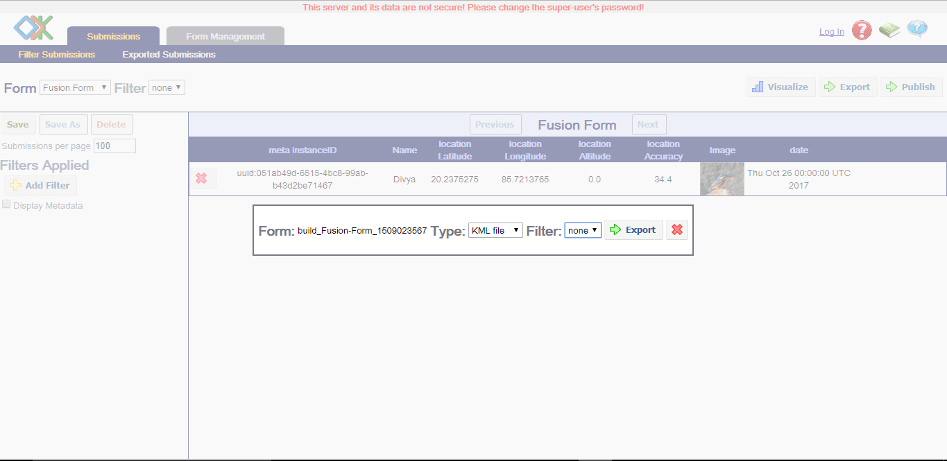 Image showing how to export form.