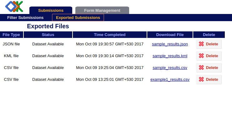 Image showing exported submissions.