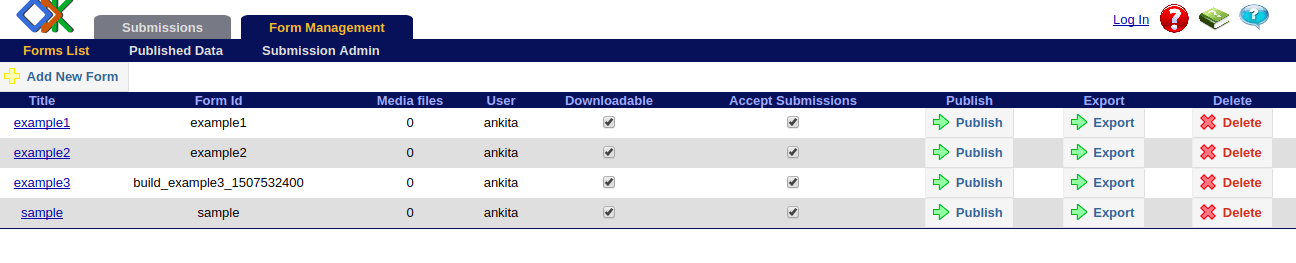 Image showing list of all forms.