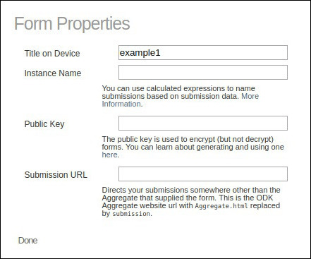 Image showing form properties window.