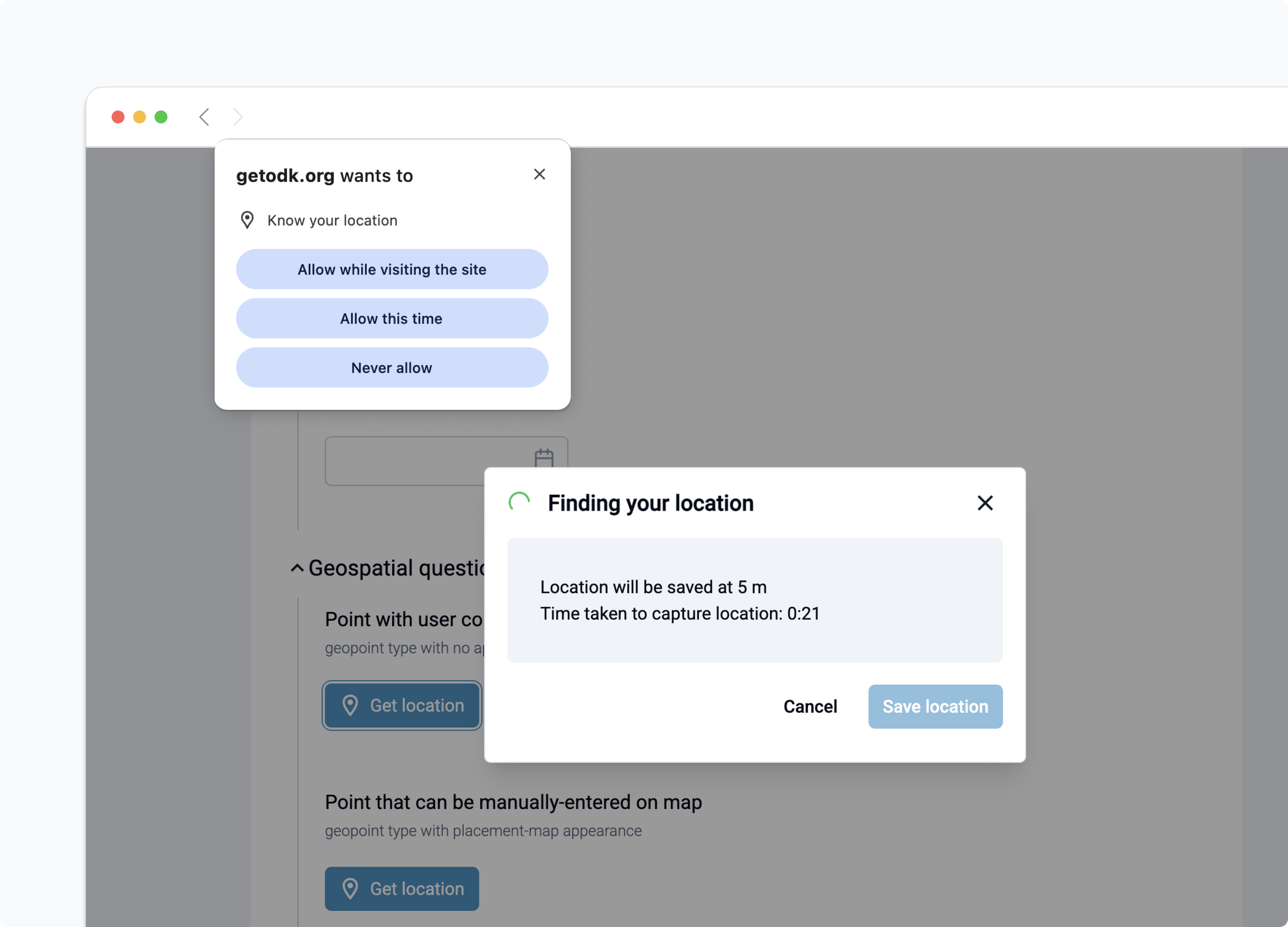 Web Forms location permissions request