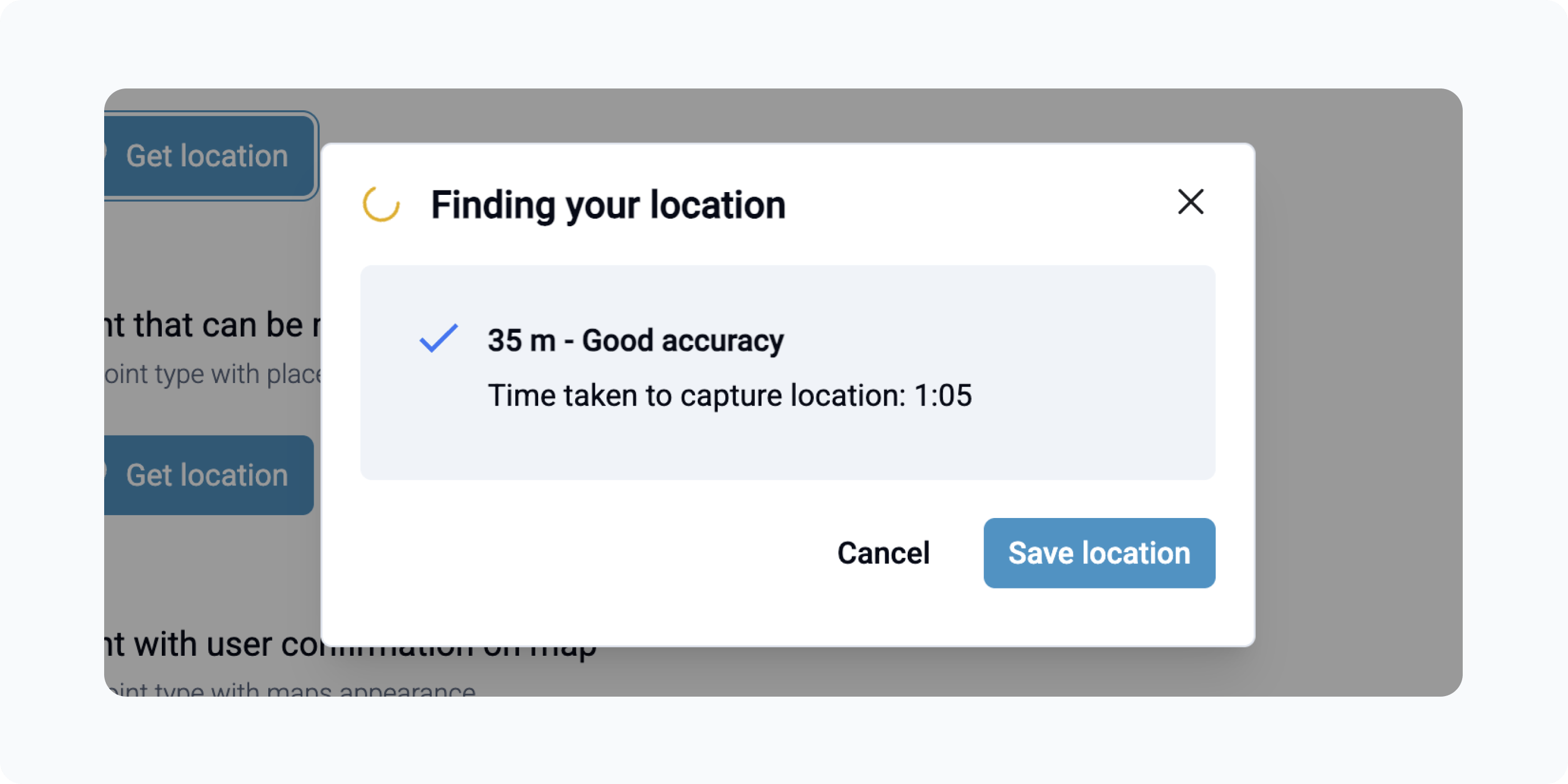 Web forms location-finding dialog