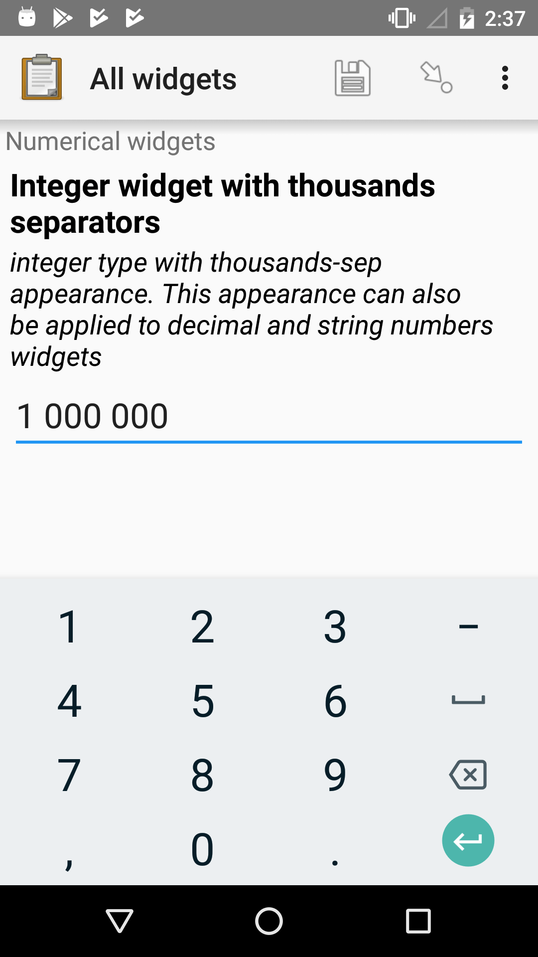 The same image as previously, but the answer value is "1 000 000". (That is, it uses spaces instead of commas as thousand separators.