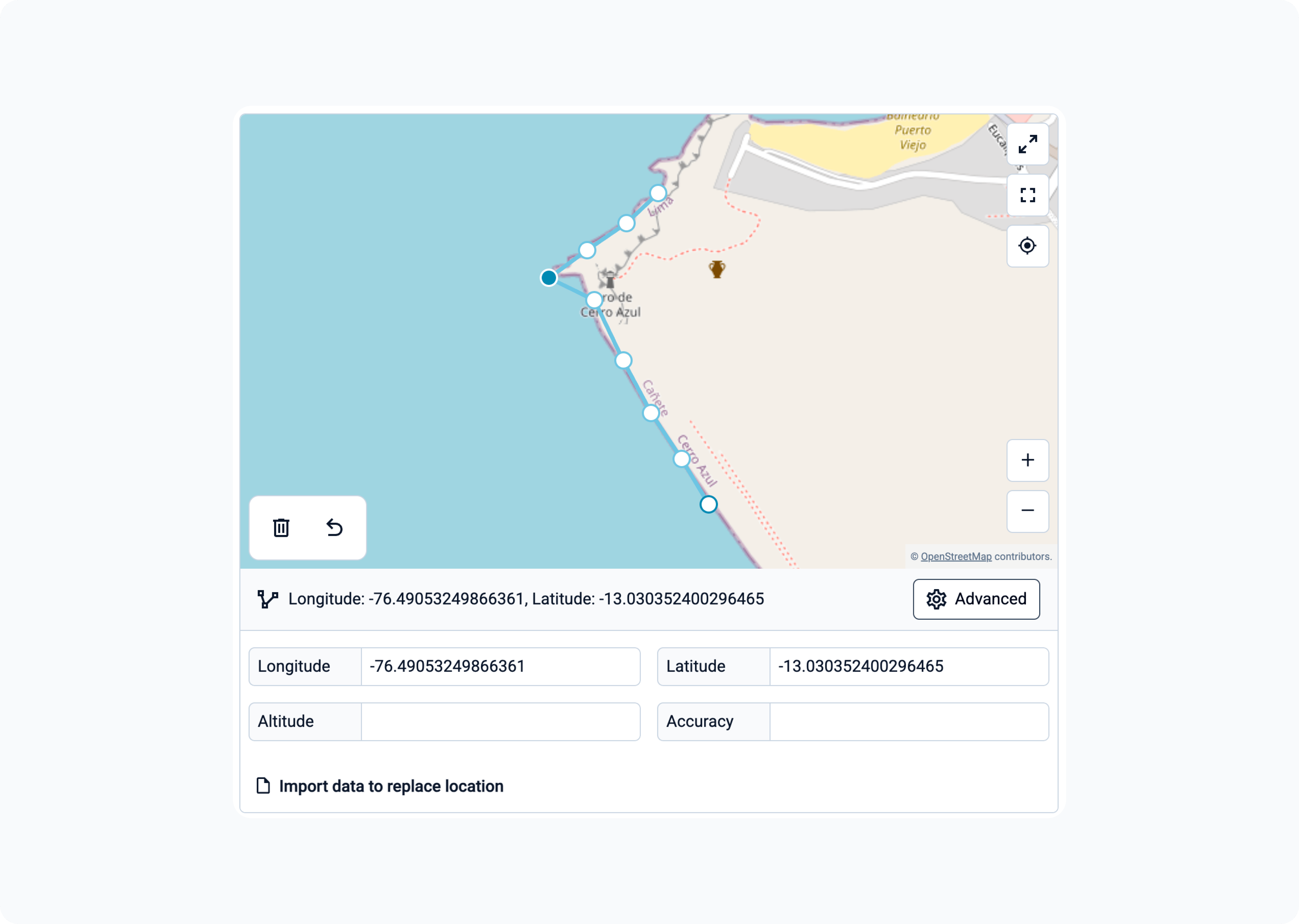 Web forms advanced panel for geoshape and geotrace