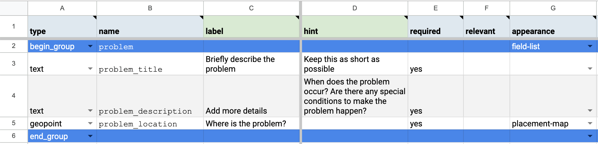 A simple form for reporting a problem. It captures the problem's title, description and location.