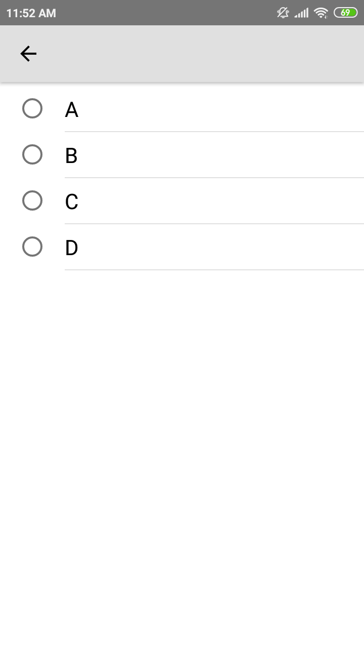 The Single Select form widget, with minimal appearance, as displayed in the previously image. The select menu has expanded to show choices: A, B, C, D.