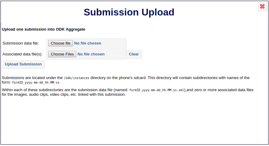 Image showing window to manually upload submissions.